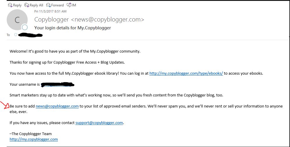 CopyBlogger Welcome Email